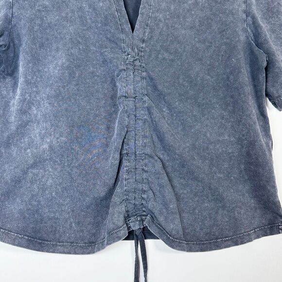 AllSaints Gigi Tee Womens Size 10 Black Washed Cotton Drawstring V Neck Top - Picture 6 of 13